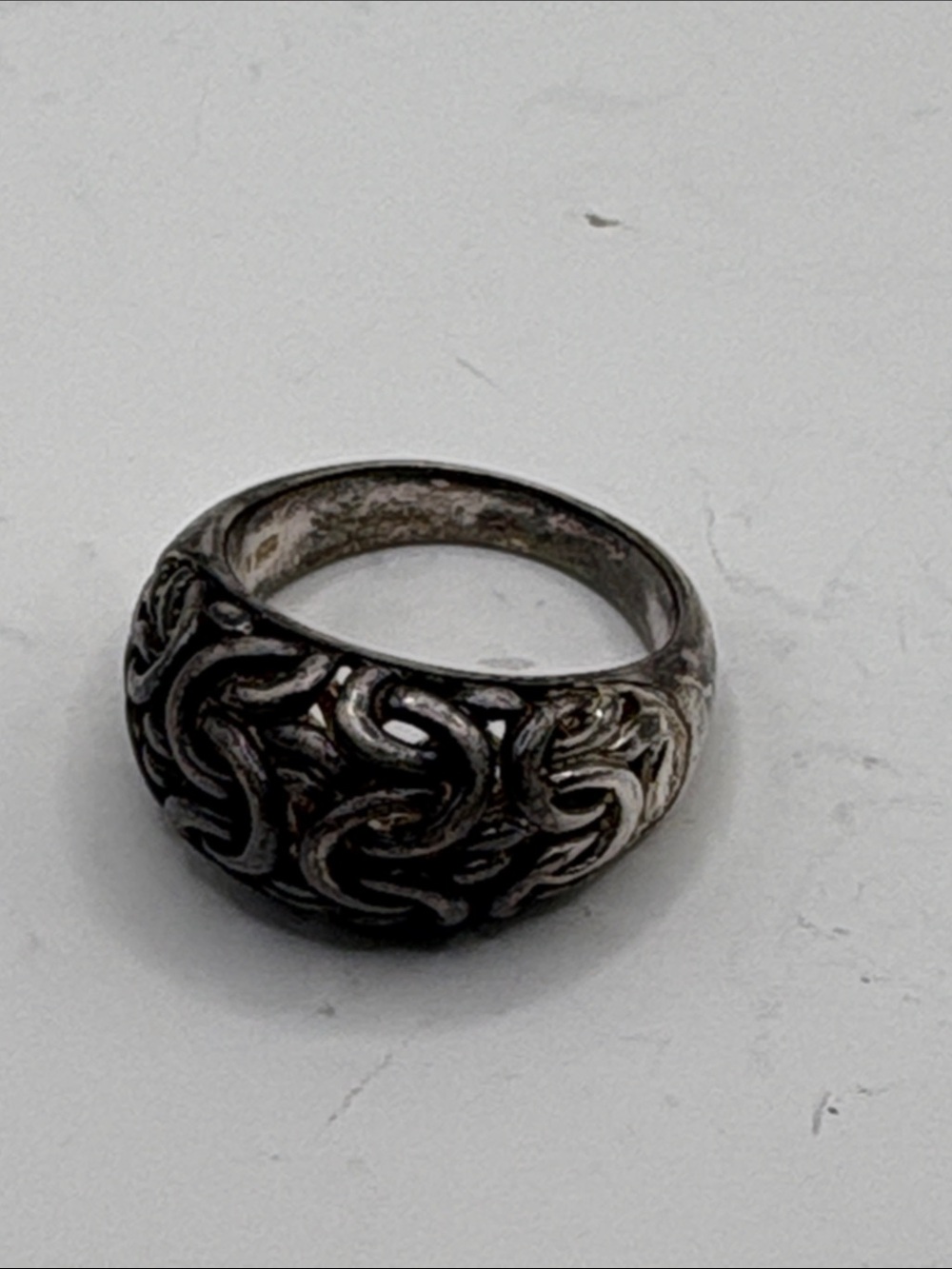 Intricate Silver-Tone Celtic Knot Ring Size 8